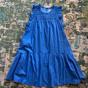 Blue Sleeveless Smocked Dress